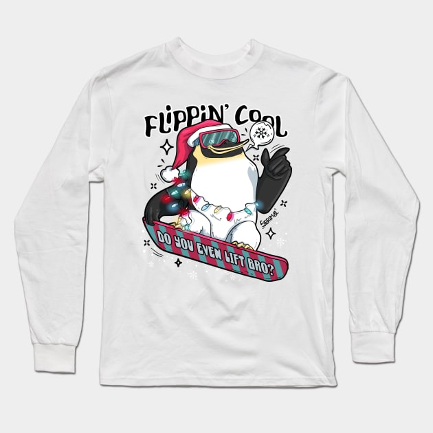 Flippin cool Christmas Penguin snowboarding Long Sleeve T-Shirt by SPIRIMAL